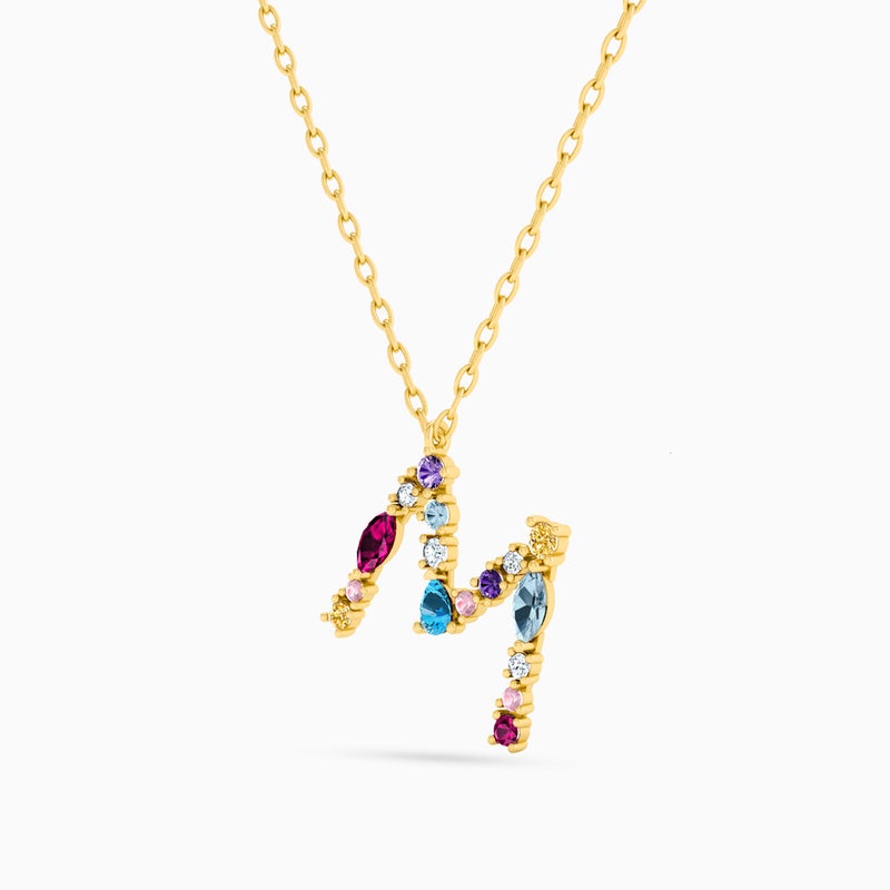 Instyle by L'azurde Letter M Colored Stones Necklace in 18K Gold - Image 2